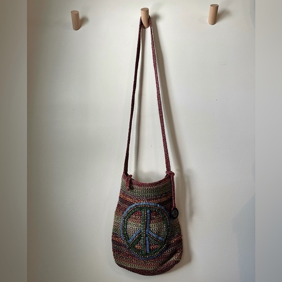 The Sak Crochet Crossbody Purse Bag Beaded Peace Sign - Picture 2 of 5